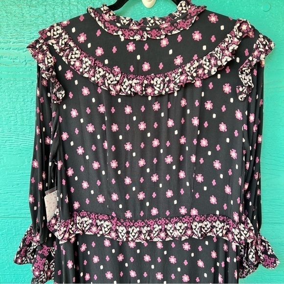ANTHROPOLOGIE FREE PEOPLE CALICO SKIES PRARIE RUFFLE MIDI DRESS SIZE LAR… - Picture 4 of 14
